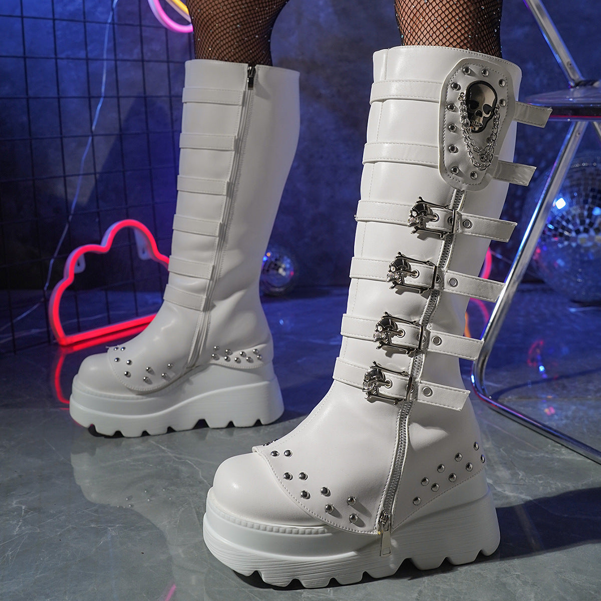 Women's Metal Buckle With Platform High Female Plus Boots