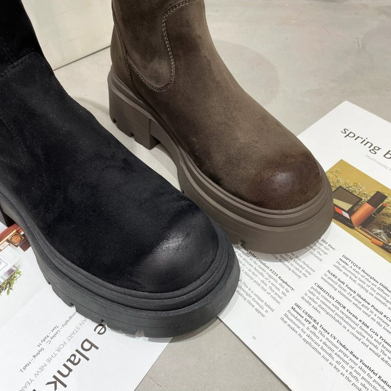 Long Female Height Increasing Suede Over Boots