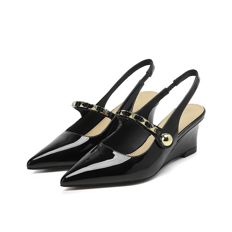 Empty Word Wedge High Pointed Rivets Women's Shoes