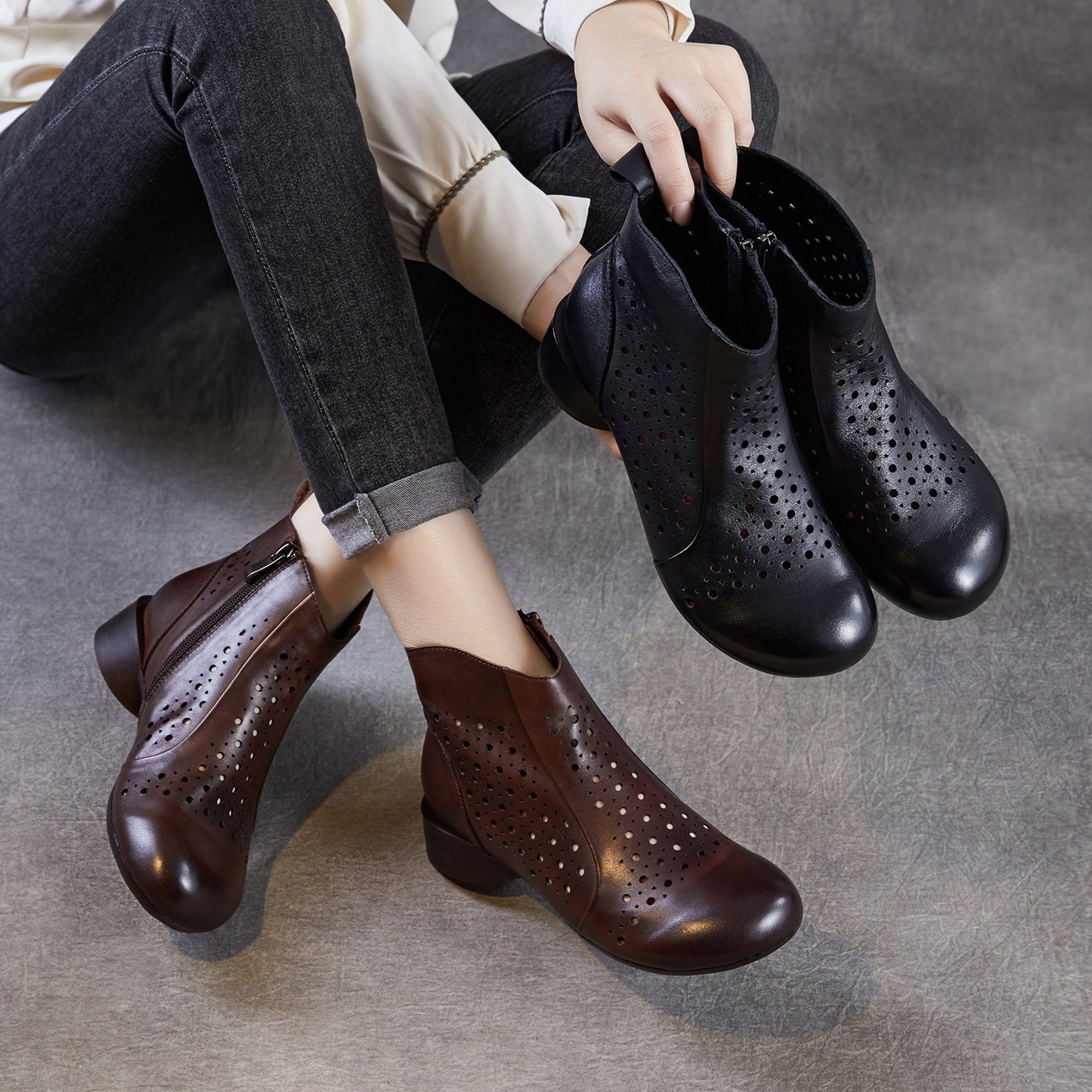Women's Hollowed Authentic Comfortable Soft Bottom Hole Mid High Heeled Sandals