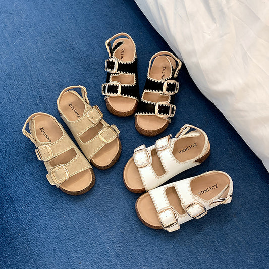 Women's Cowhide Version Platform Belt Buckle Outdoor Slippers