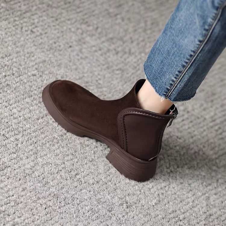 Women's Style Frosted Short Thick-soled Suede Joker Martin Heels