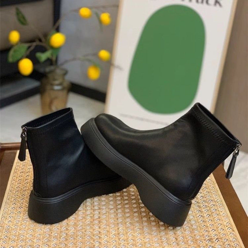 Women's Martin Thick Bottom Height Increasing Soft Comfortable Thin Short Round Women's Leather Boots