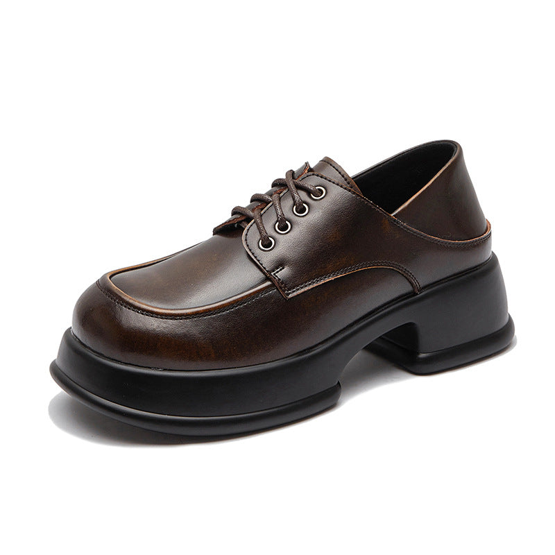 Autumn British Style Muffin Chunky Big Leather Shoes