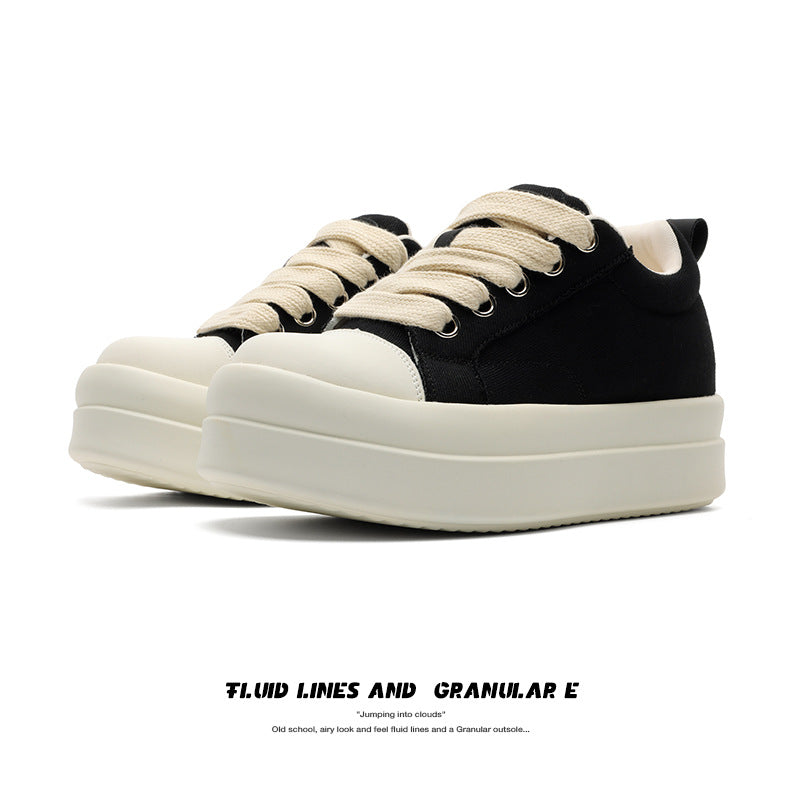 Men's Black Fashionable Trendy Versatile Short Platform Sneakers