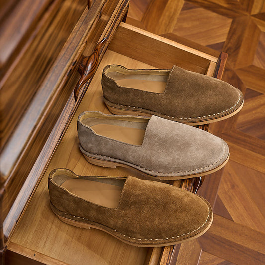 Men's Vintage Handmade Stitching Slip-on Lazy Old Money Style Loafers/doug Shoes