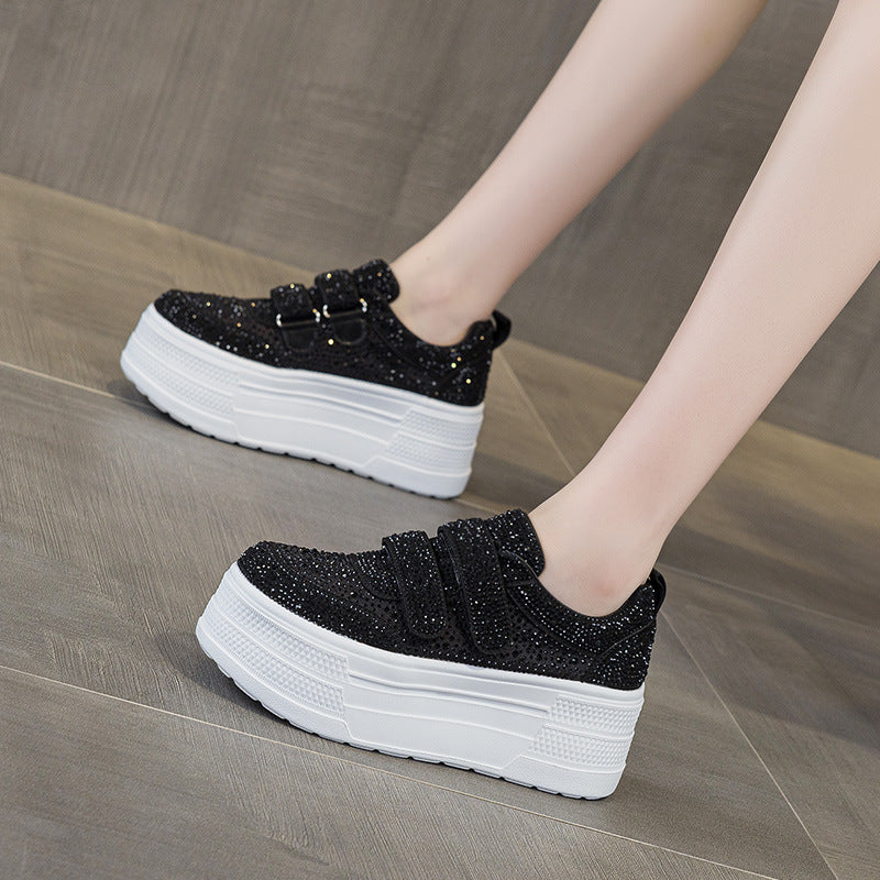 Women's White Rhinestone Single Mesh Small Women's Casual Shoes