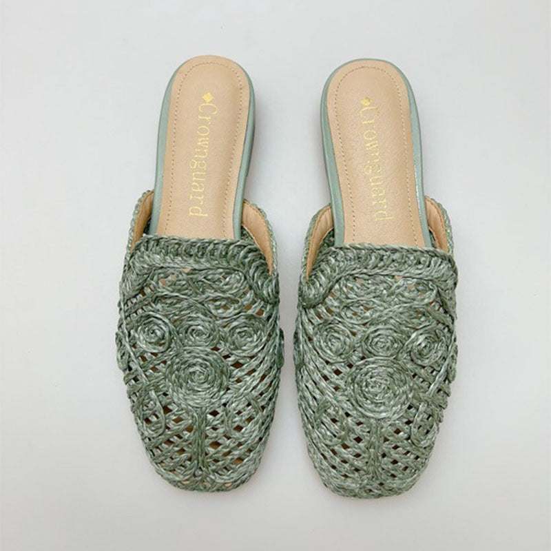 Women's Hand-knitted Vacation Idle Style Summer Hollow Flat Slippers