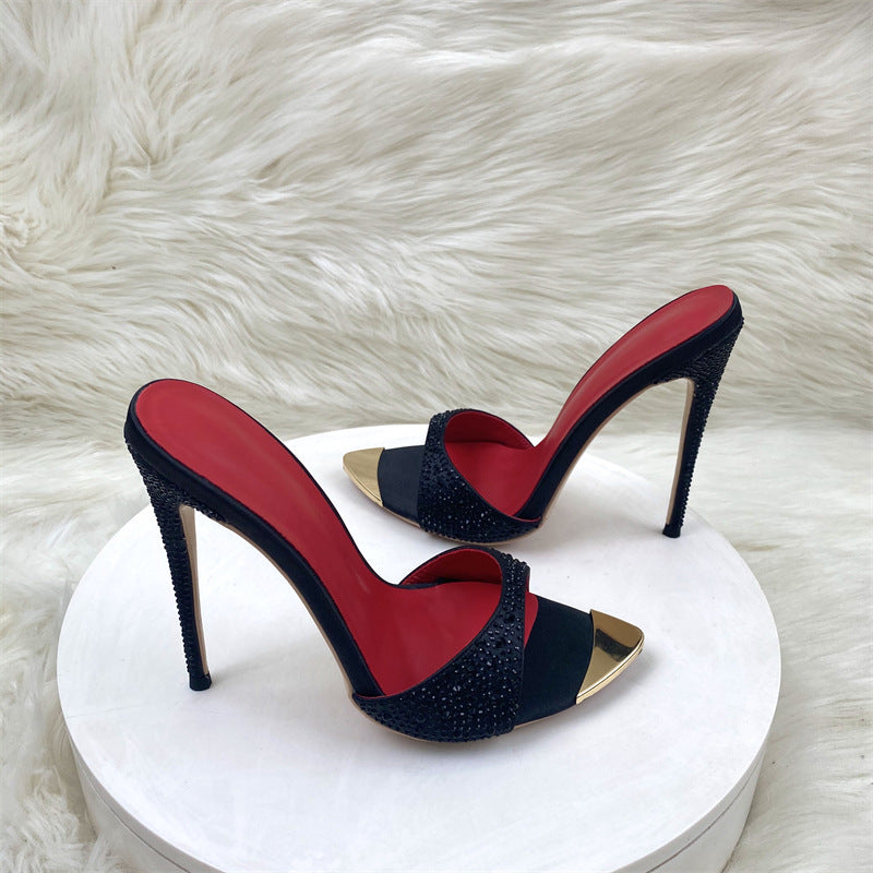 Women's Fashion Pointed Toe Fine With Black High Heeled Sandals
