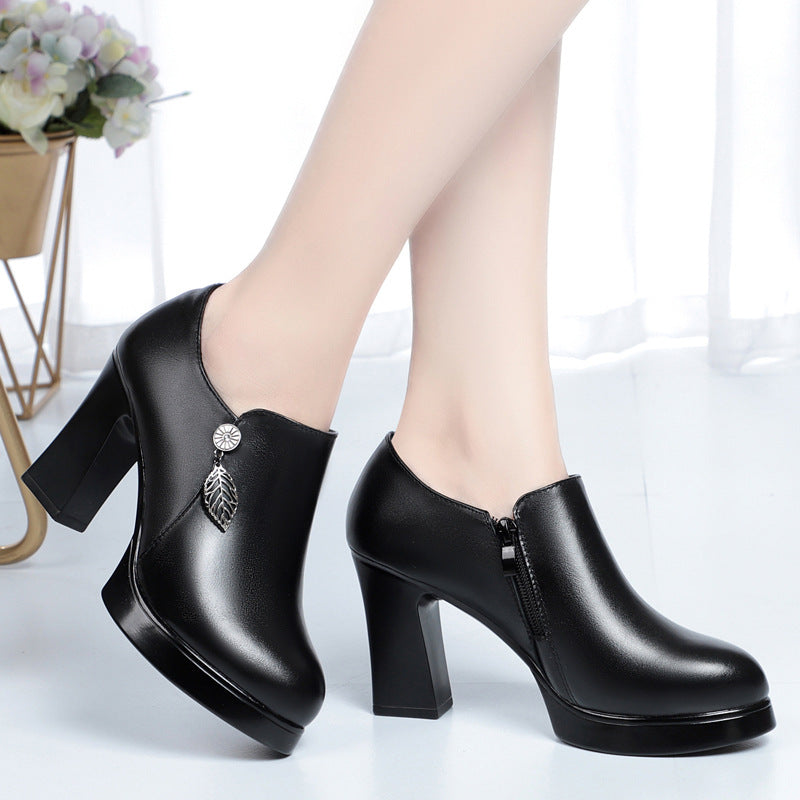 Women's Deep Mouth Pumps Chunky High Spring Women's Shoes