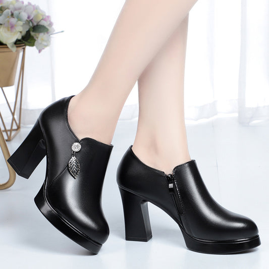 Women's Deep Mouth Pumps Chunky High Spring Women's Shoes