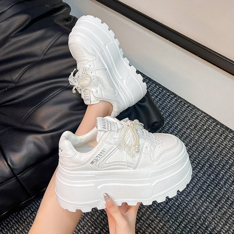 Women's White Autumn Super Popular Skirt Small Raise Women's Board Shoes