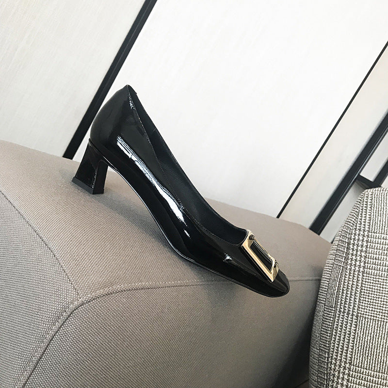 Women's Toe High Patent Elephant Gray Horn Heels