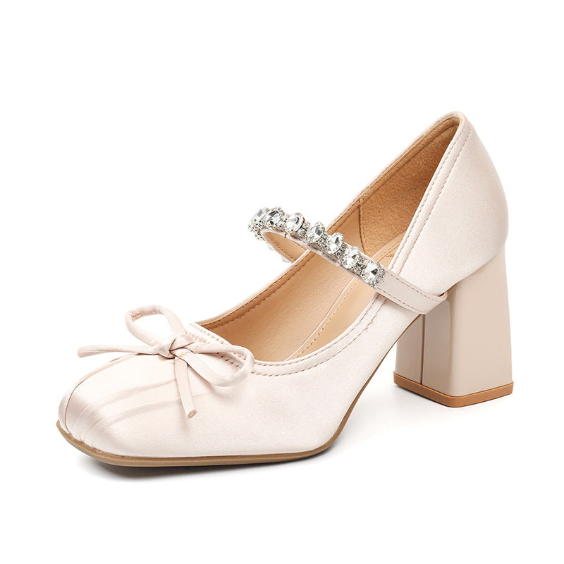 Women's Bow Rhinestones Strap Ballet Style Mary Men's Shoes