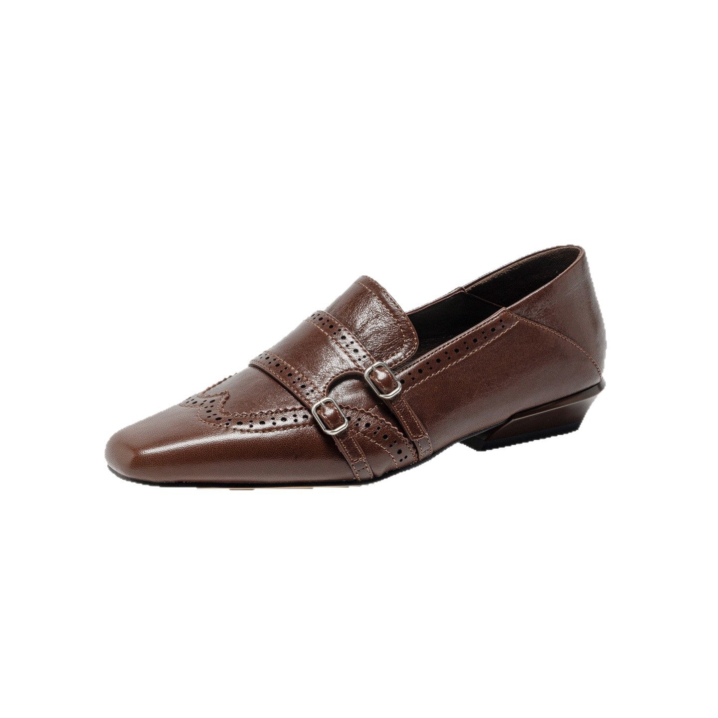Retro Square Head Double Buckle Authentic Leather Shoes