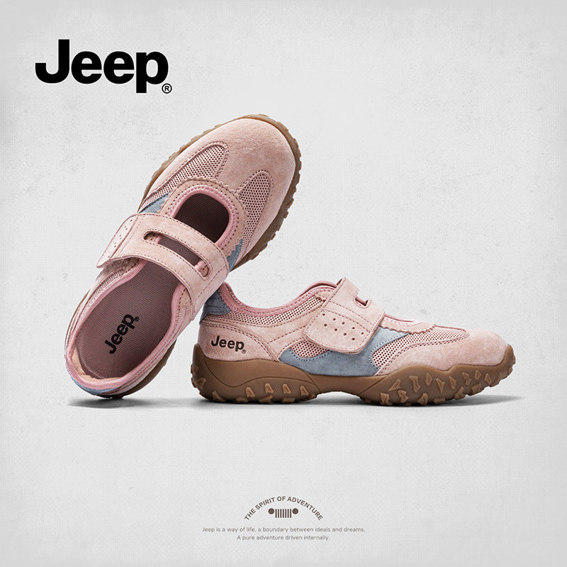 Women's Jeep Velcro Mary Jane Autumn Breathable Mesh Versatile Retro Women's Fashion Shoes