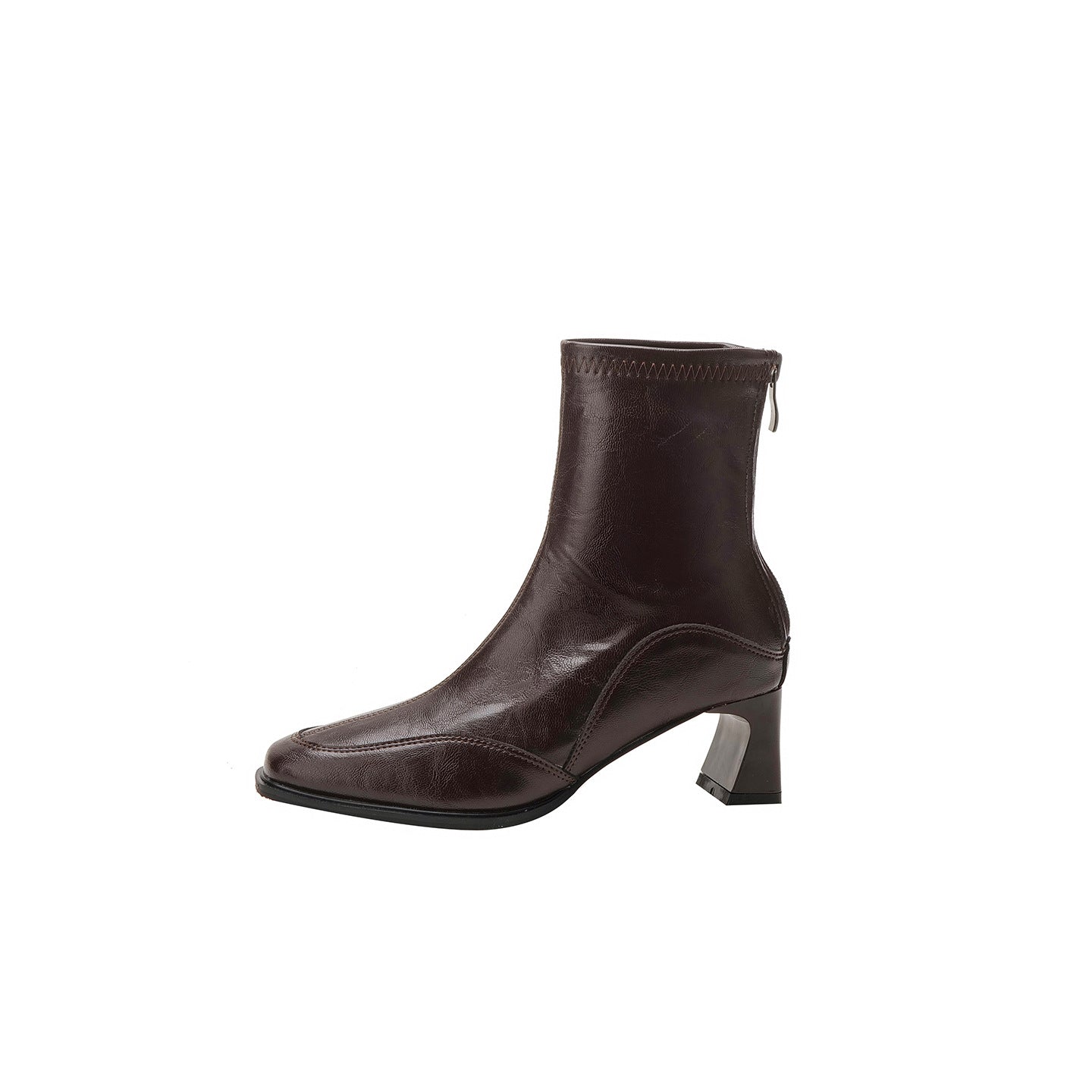 Women's Square Toe Booties Chunky Back Zip Soft Artistic Retro Style Women's Leather Boots