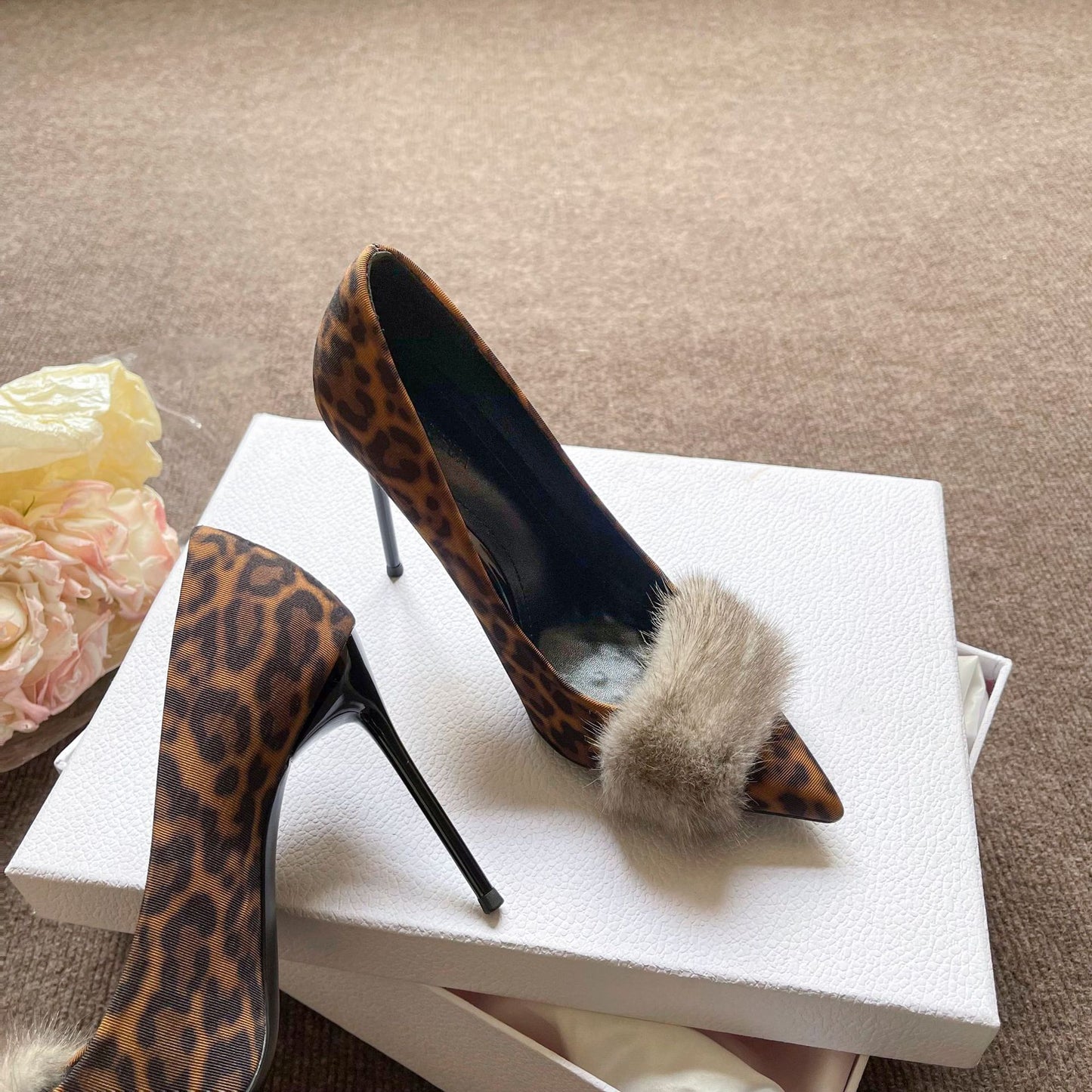 Women's Elegant Pointed High Stiletto Slip-on Shallow Mouth Mink Men's Shoes