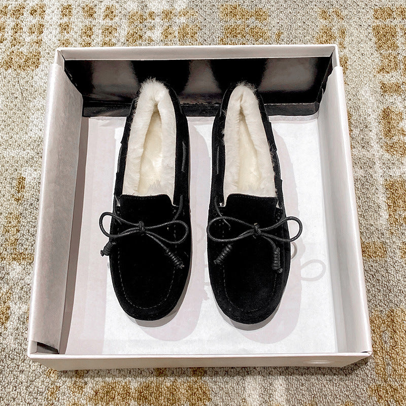 Winter Must Sheepskin Fur Bowknot Fluffy Female Women's Shoes