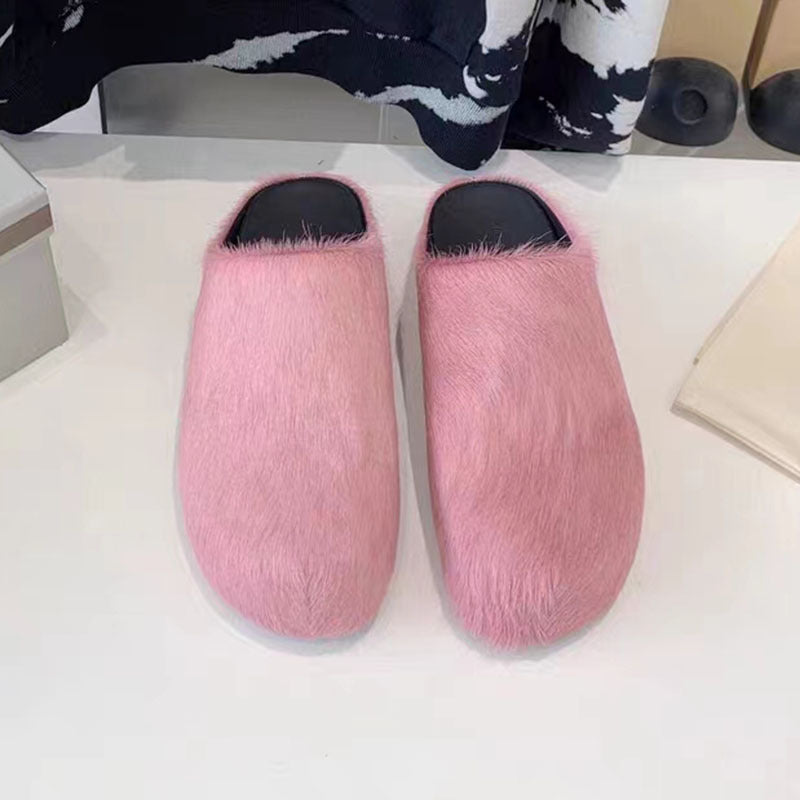Women's Candy Color Genuine Horsehair Closed Toe Women's Shoes