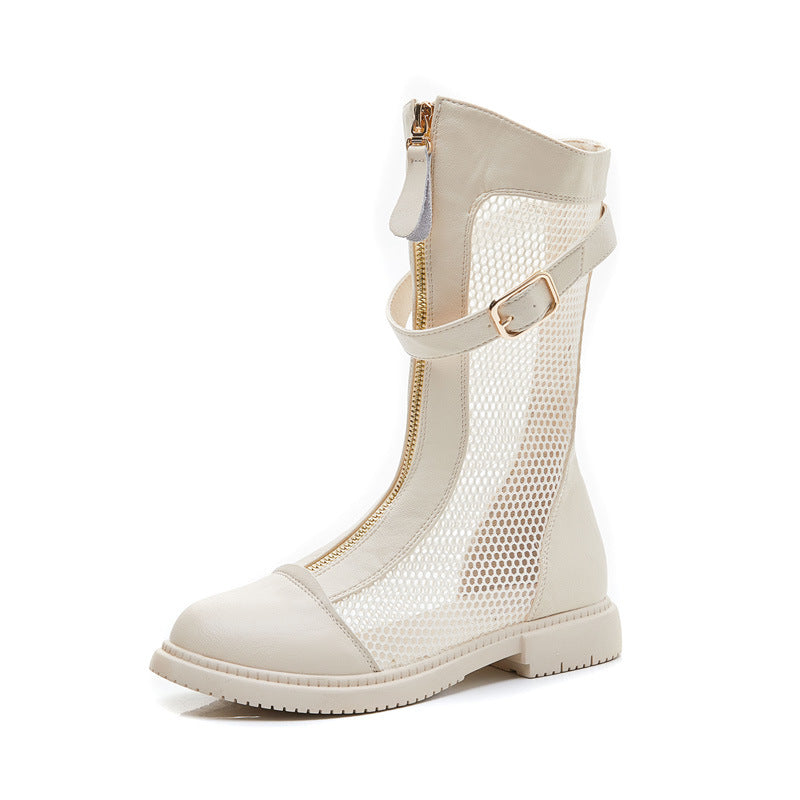 Women's Mesh Surface Hollowed Martin Summer British Style Women's Leather Boots
