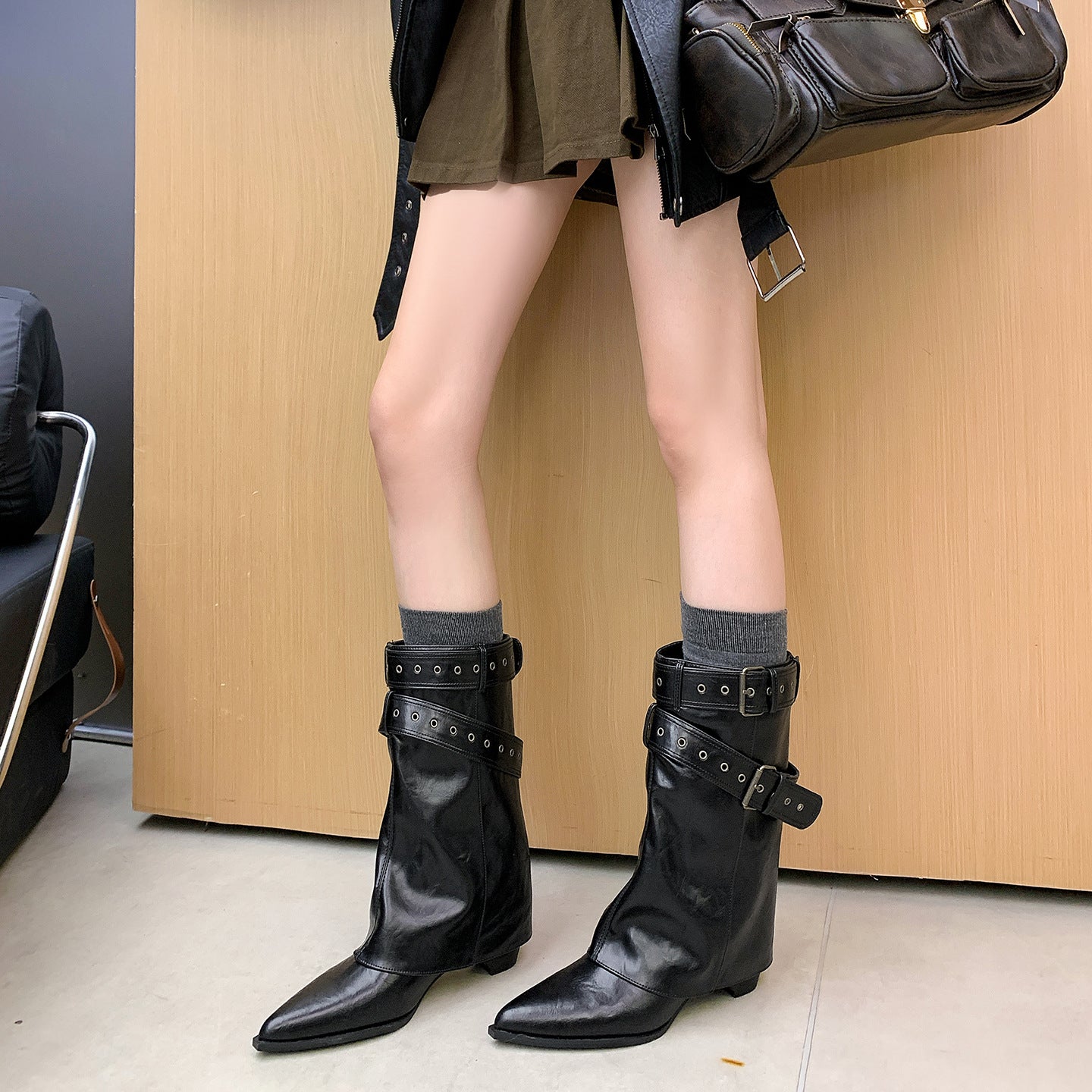 Women's The Knee Knight American Hot Belt Women's Leather Boots