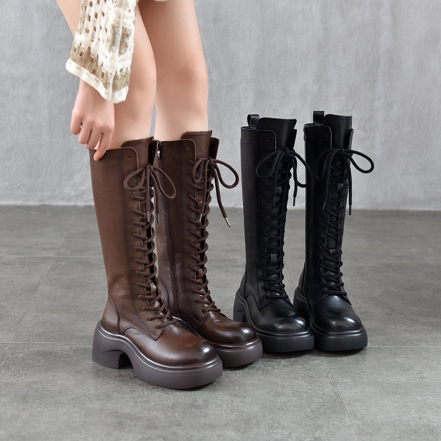 Women's Martin Top Layer Cowhide Platform High Women's Leather Boots