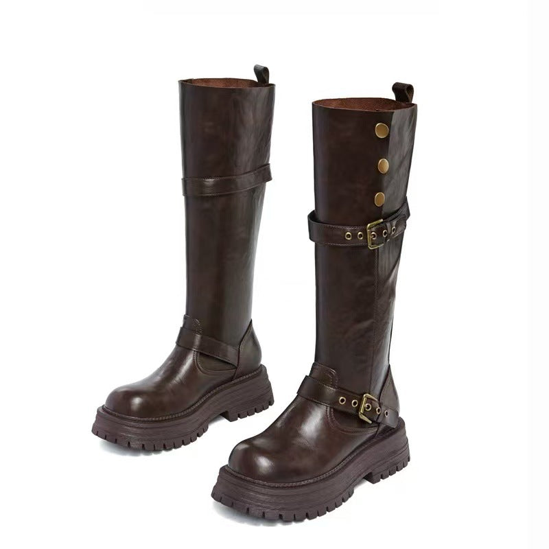 Women's Version Genuine Platform Vintage Fleece-lined Tall Women's Leather Boots