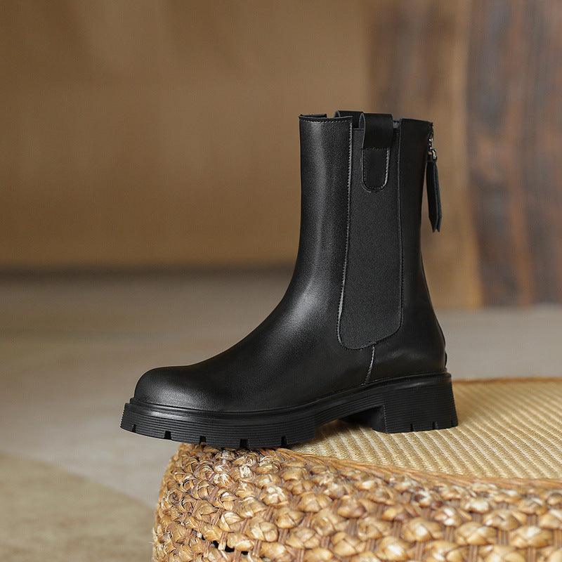 Women's Large Size Platform Ankle Chelsea Women's Leather Boots