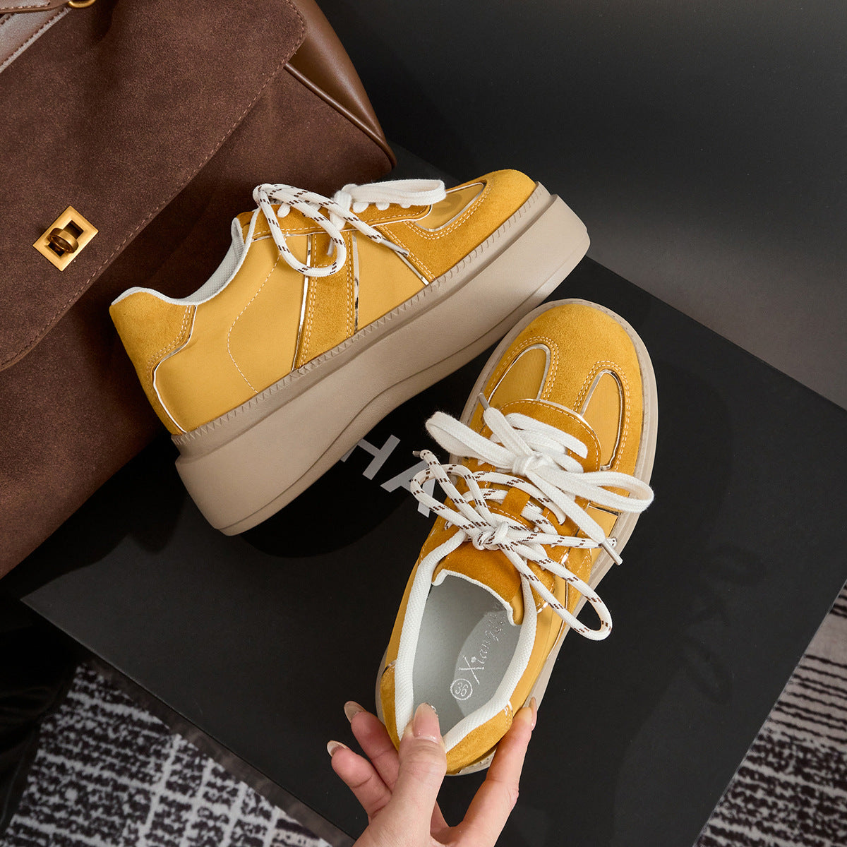 Women's German Training Yellow Platform Muffin Double Shoelace Leisure Women's Sports Shoes