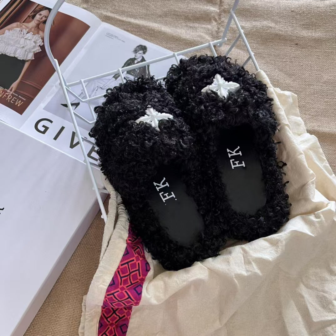 Cross Thick Bottom Increased Fluffy Outdoor Slippers