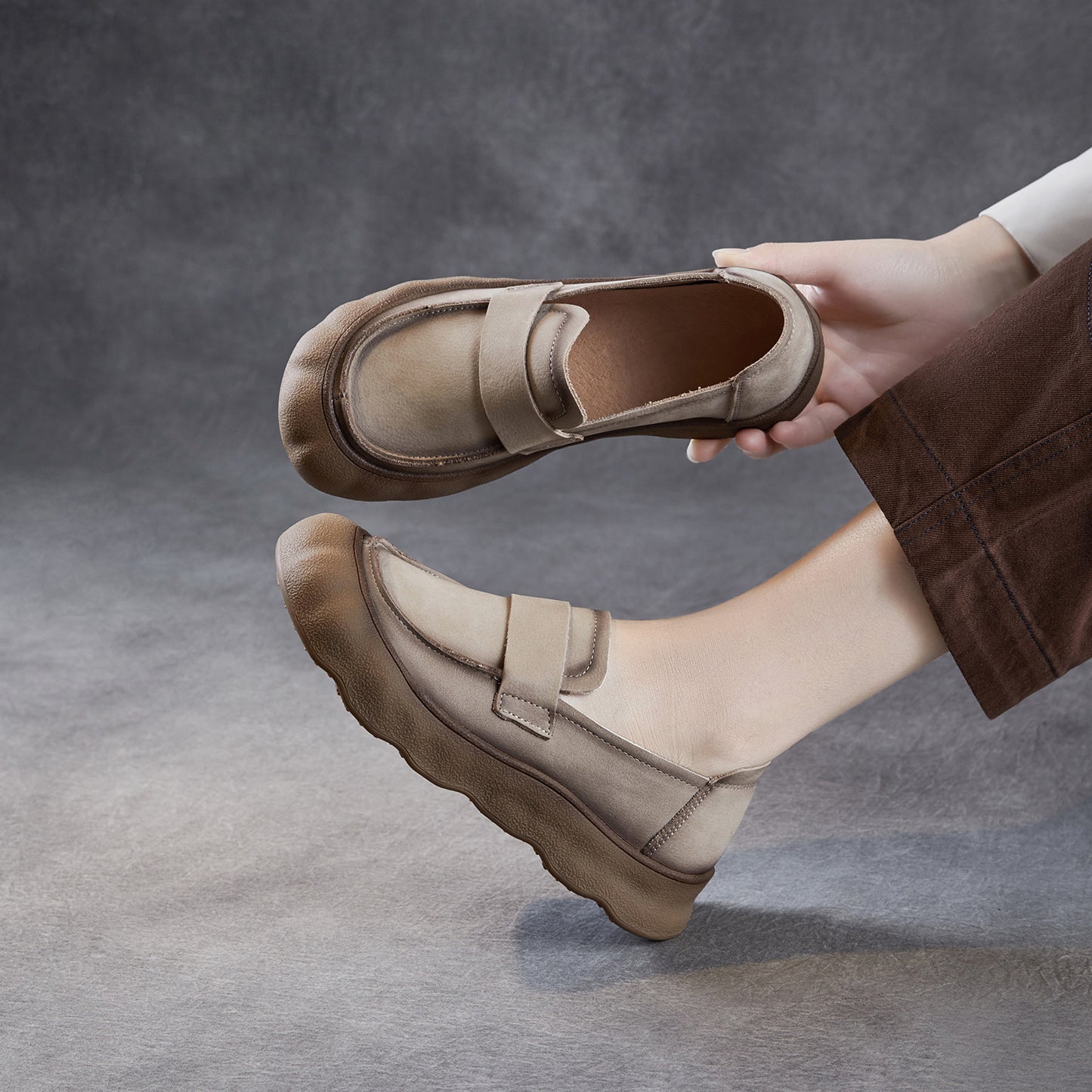 First Layer Cowhide Soft Bottom Handmade Women's Casual Shoes