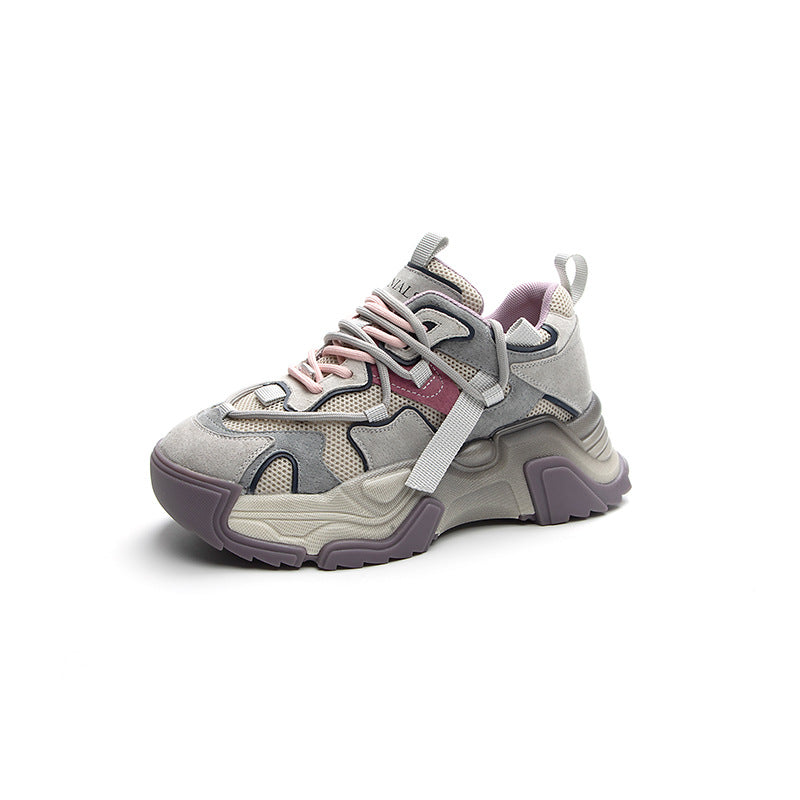Women's Color Matching Film Bottom Mesh Breathable Clunky Autumn Thick Increased Women's Sports Shoes