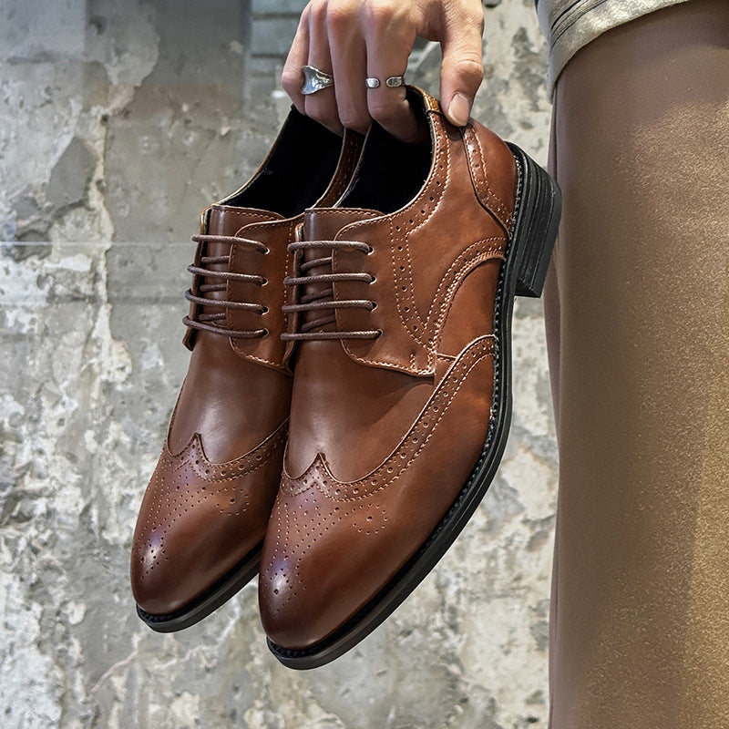 Men's Khaki Pointed British Style Elevator Height Men's Shoes