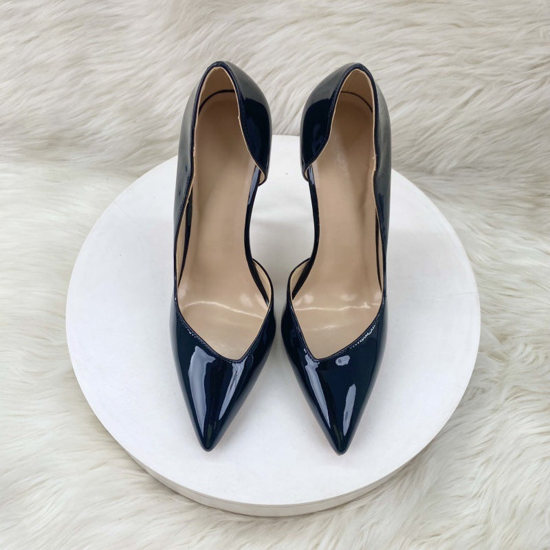 Women's Black Patent Side Empty Fashion Stiletto Women's Shoes