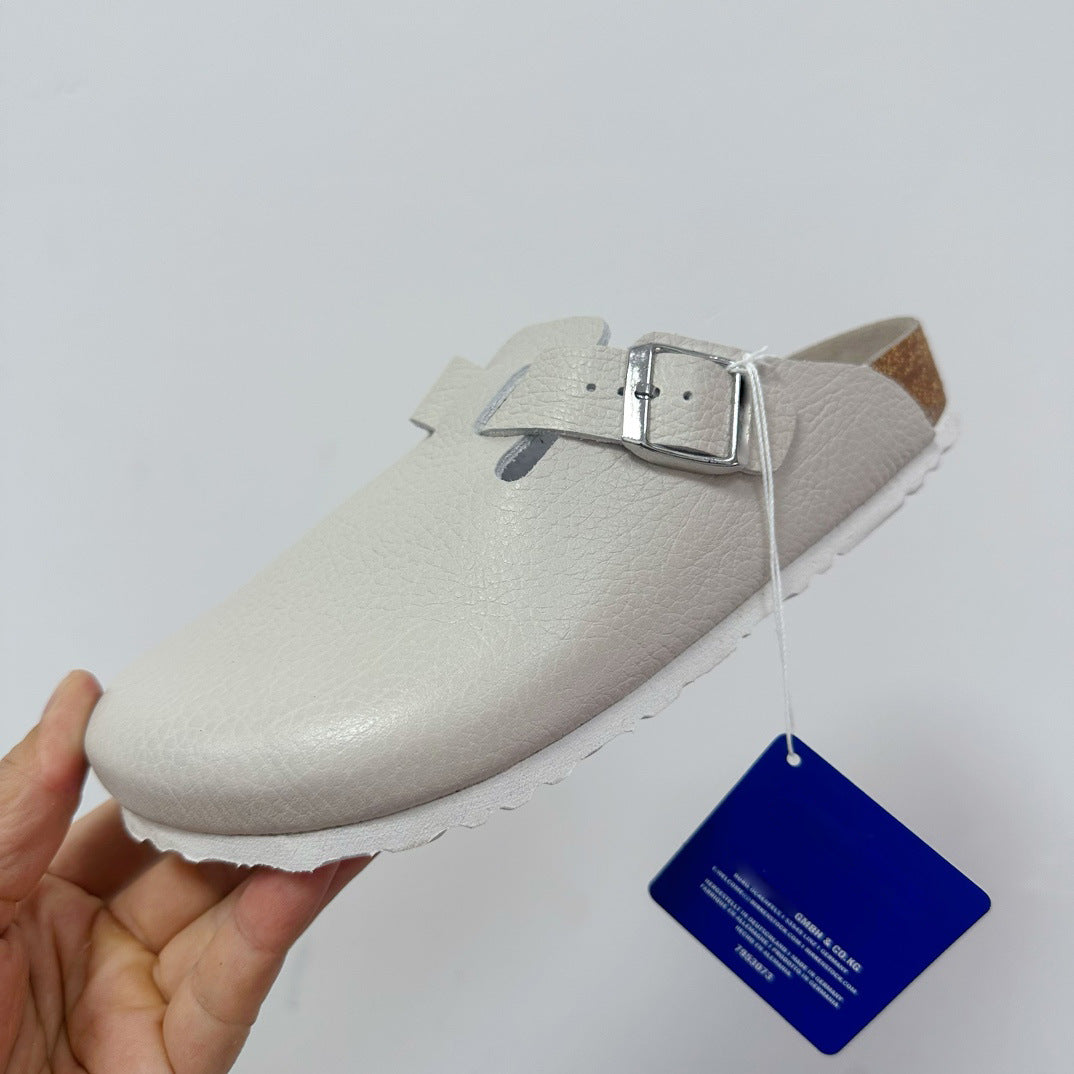 Women's Cork Sole Genuine Lazy Pump Half Flat Slippers