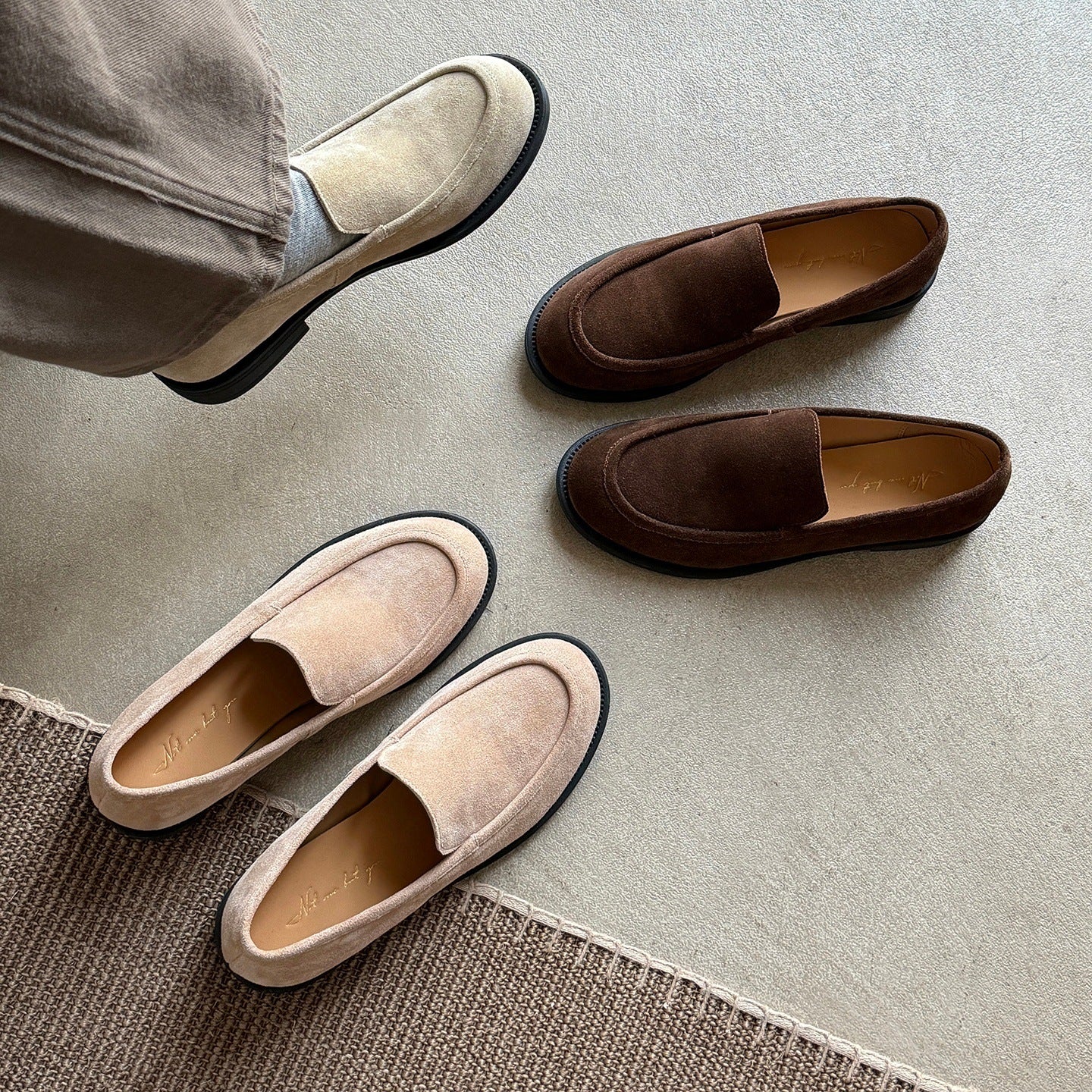 Women's Spring Round Toe Reversible Cowhide Flat Pumps Loafers