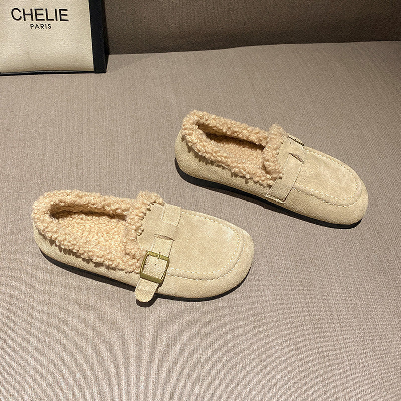 Women's Winter Fleece-lined Outer Wear Fluffy Slip-on Big Head Soft Women's Cotton Shoes