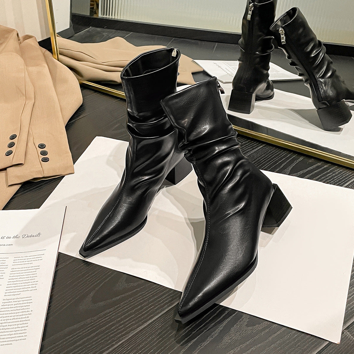 Women's British Style Pointed Toe Chunky Martin Boots