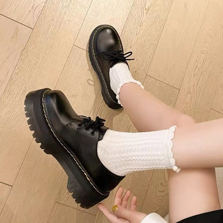 Black British Style Genuine Platform Martin Leather Shoes