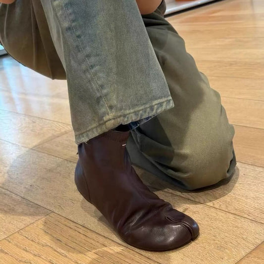 Women's Cowhide Version Niche Trotter Height Increasing Insole Back Zipper Flat Women's Leather Boots