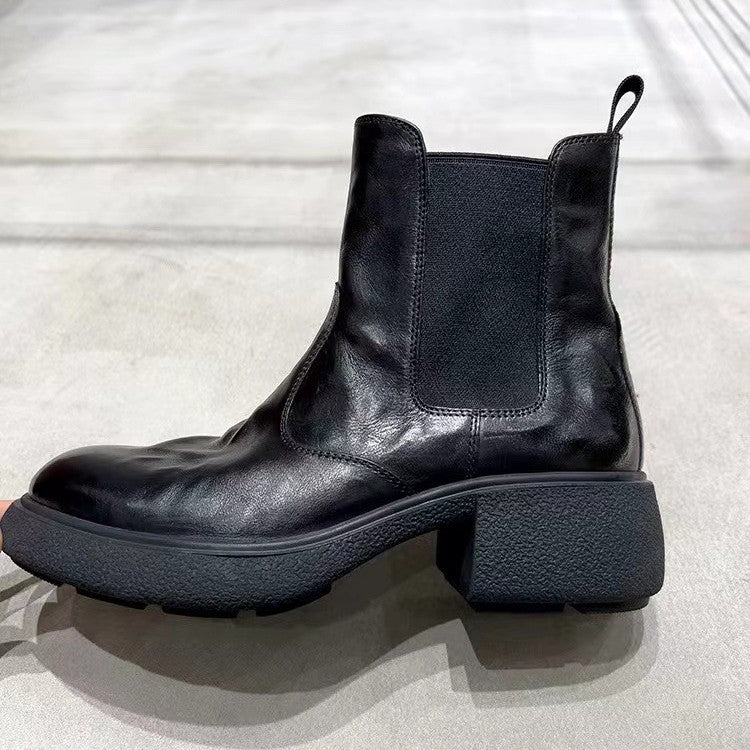Women's Authentic Retro Platform Martin Texture Fashionable Chelsea Short Women's Leather Boots