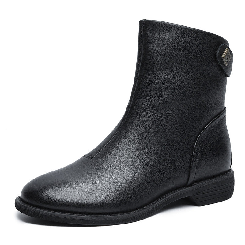 Women's British Style Fashion Chelsea Booties Flat Skinny Women's Leather Boots