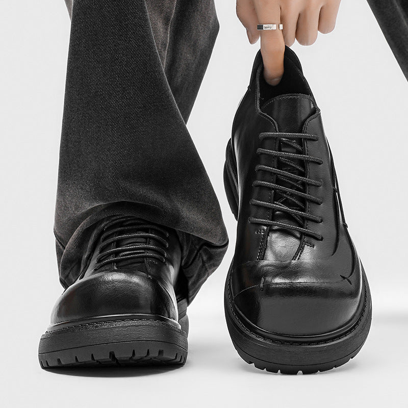 Men's Thick Bottom Derby Invisible Height Increasing Insole Niche Design British Men's Casual Leather Shoes