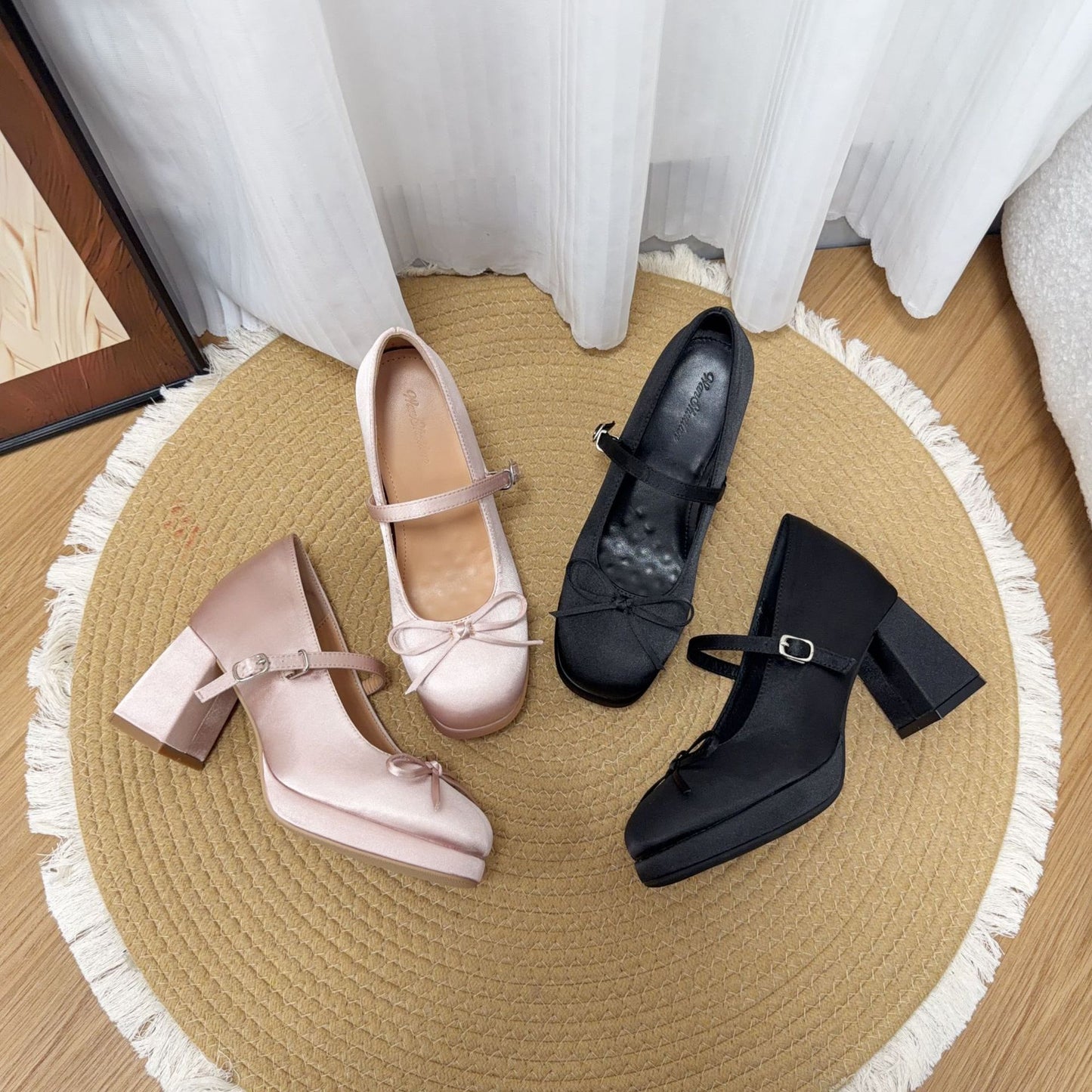 Women's Increasing Insole Mary Jane Waterproof Platform Bow Commuter High Pumps Heels