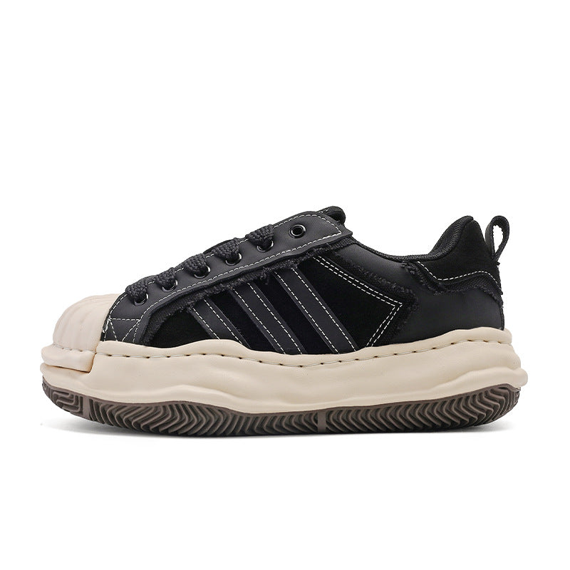 Three Bars Shell Toe Dissoed Niche Platform Heighten Vintage Skateboard Casual Shoes