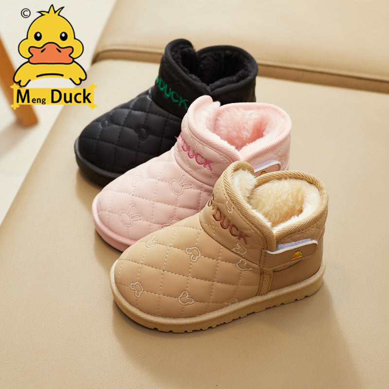 Children's Ding Meng Small Yellow Duck Fleece-lined Warm Boots