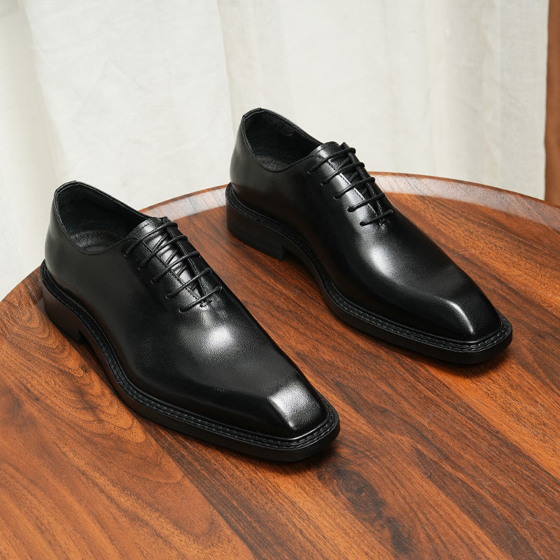 Men's Summer Wedding Business Formal Wear British Square Toe Leather Shoes