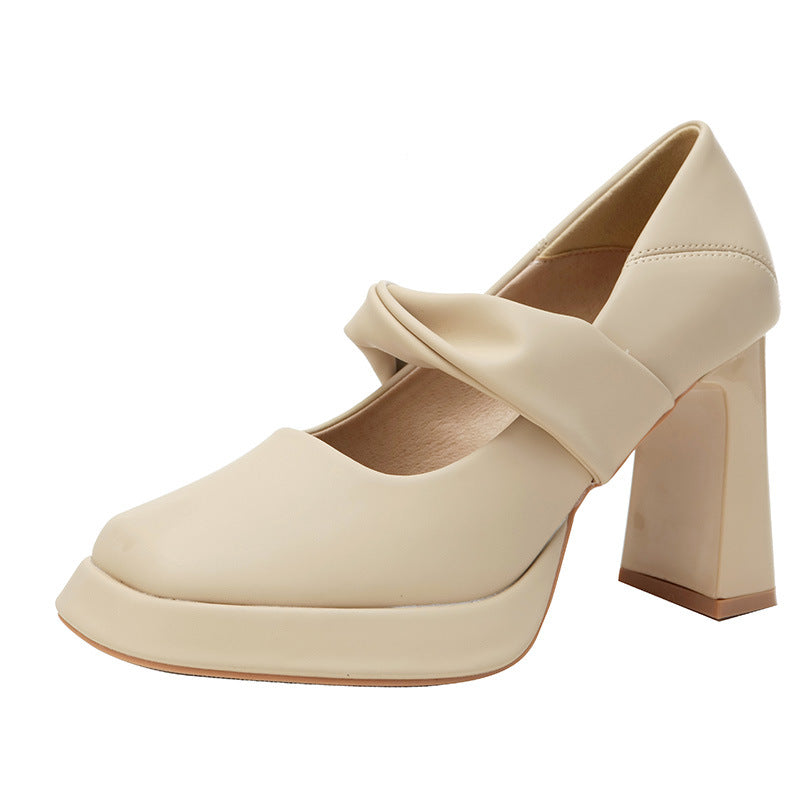 Women's Summer Square Toe Buckle Chunky French Women's Fashion Shoes