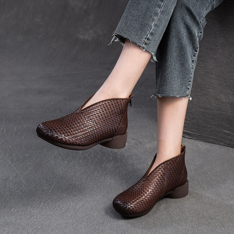 Women's Shu First Layer Cowhide Handmade Weave Vintage Women's Leather Boots